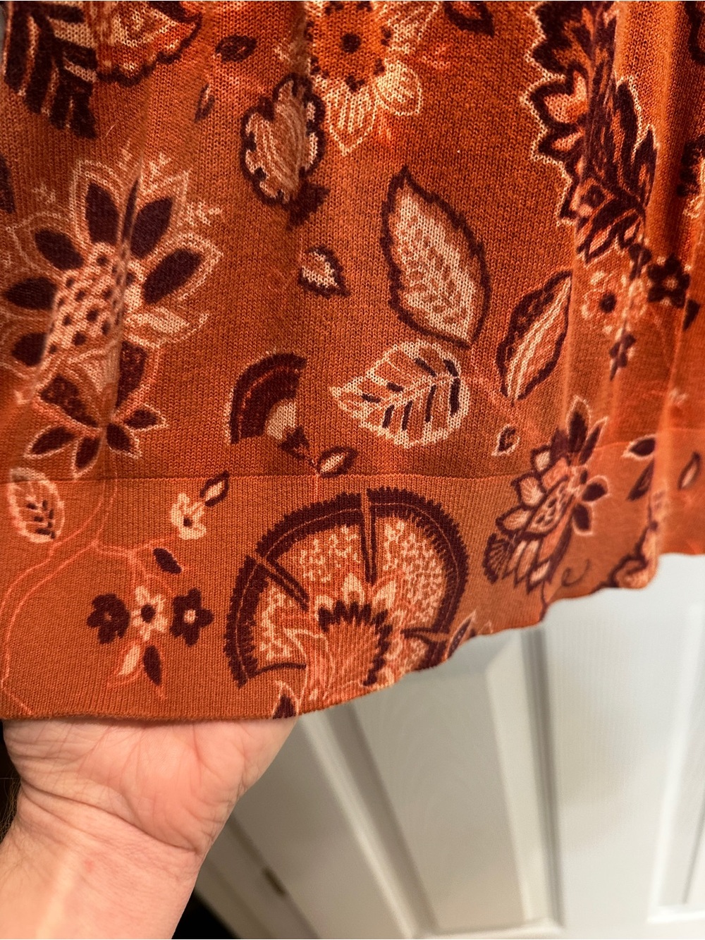 LOFT Rust Orange Floral Knit Top - Picture 2 of 4